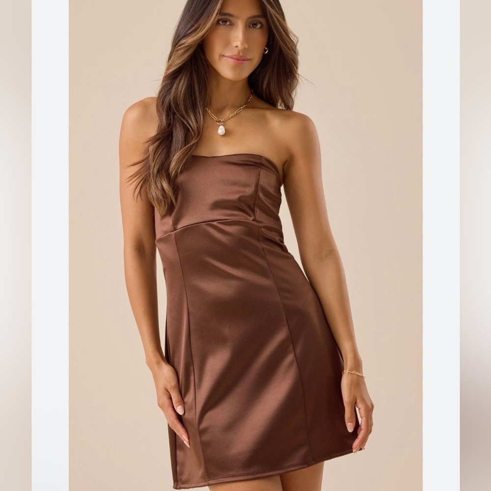 Altar'd State Elegant Brown Strapless Dress